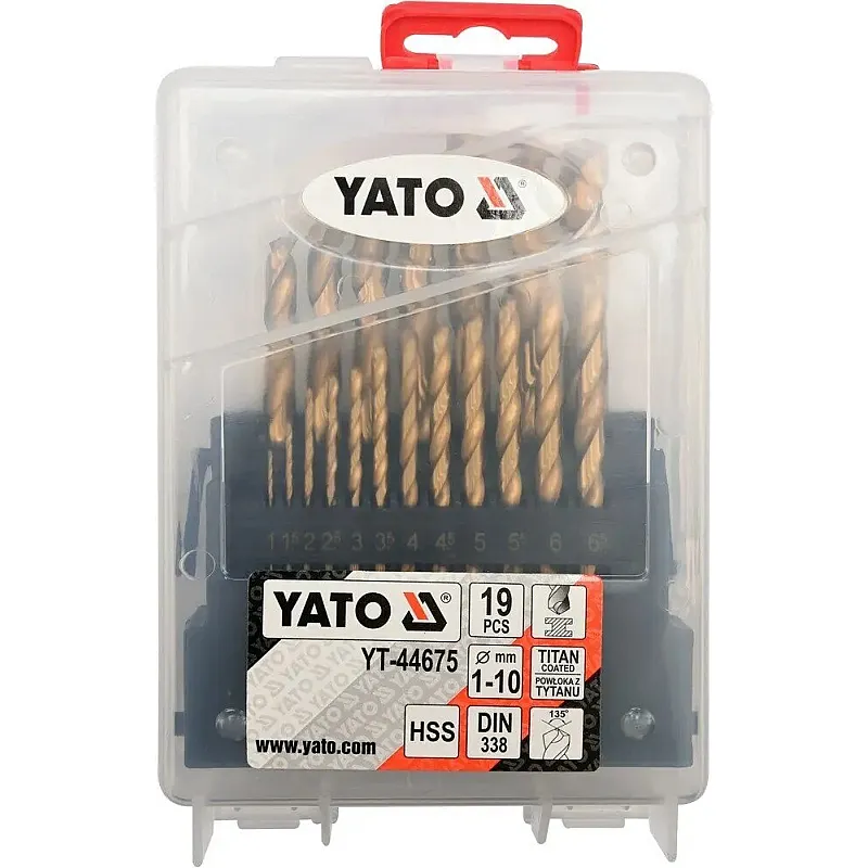 Набір свердел по металу YATO HSS-TiN, 1-10 мм, 19 шт. (YT-44675) фото