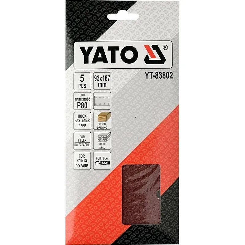 Бумага шлифовальная с липучкой Yato YT-83802 для YT-82230 (93х187 мм, Р80) фото