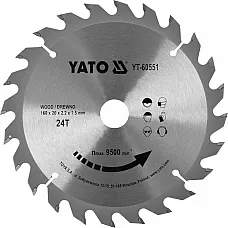 Диск пильний по дереву з переможними напайками Yato YT-60551 (160x20x2.2x1.5 мм), 24 зуби