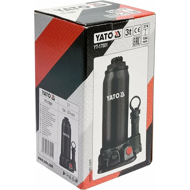 Домкрат гидравлический бутылочный Yato 3 т 194х374 мм (YT-17001) фото
