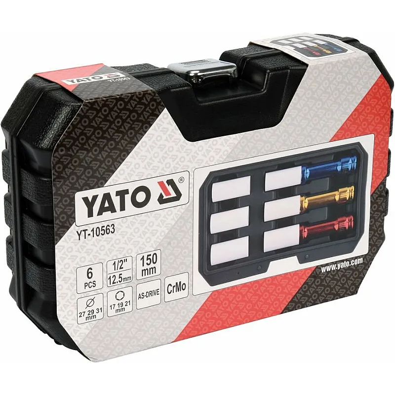 Головки торцеві ударні 6-гр. Yato для алюмінієвих дисків 17х19х21х150 мм, 6 шт (YT-10563) фото