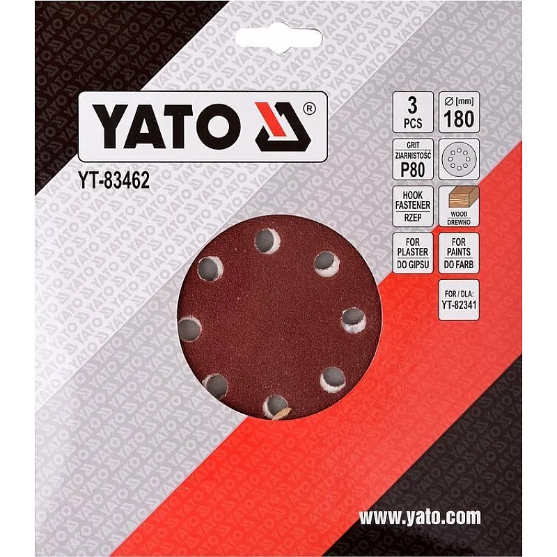 Коло шліфувальне з липучкою Yato YT-83462 для YT-82341 (діам. 180 мм, Р80) фото