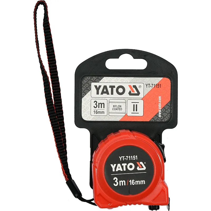 Рулетка Yato (YT-71151) 3 м x 16 мм, сталевою стрічкою, нейлоновим покриттям, подвійним блокуванням фото