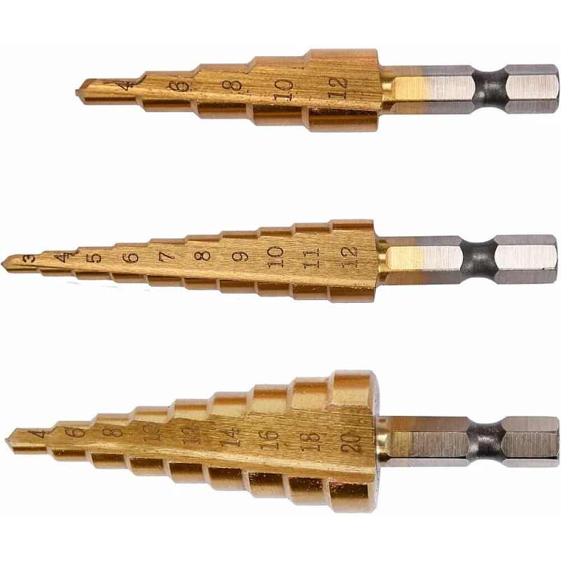 Свердла титанові конічні по металу Yato, HEX-1/4, HSS, 3-20 мм, 3 шт. (YT-44731) фото