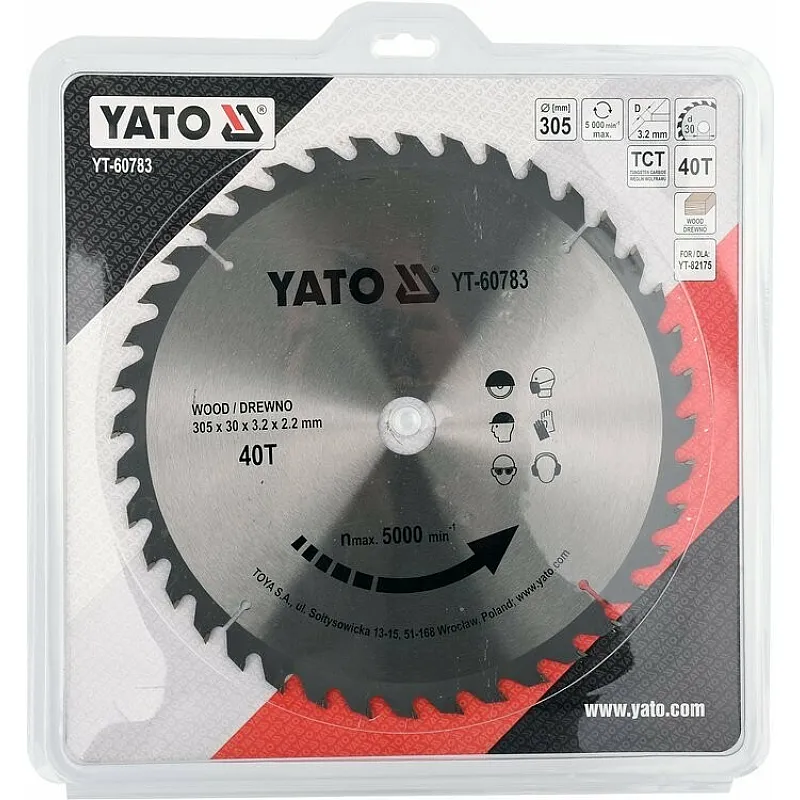 Диск пильний по дереву з переможними напайками Yato YT-60783 (305x30x3.2x2.2 мм), 40 зубців фото