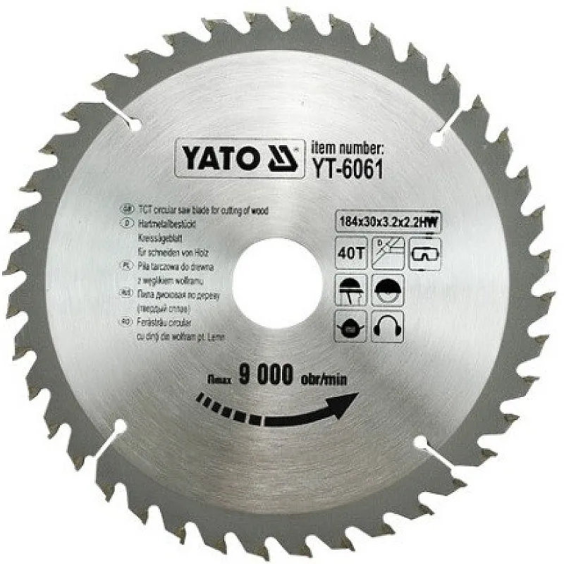 Диск пильний YATO по дереву 184х30х3.2х2.2 мм, 40 зубців (YT-6061) фото