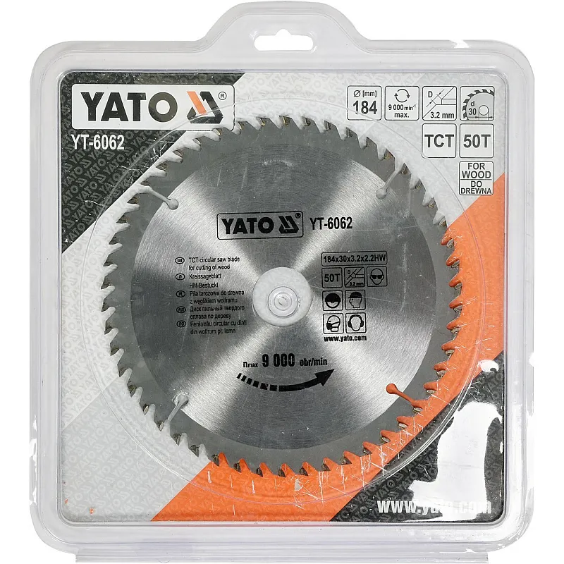 Диск пильний YATO по дереву 184х30х3.2х2.2 мм, 50 зубців (YT-6062) фото