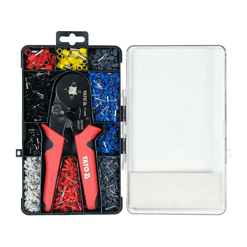 Обтискні кліщі з набором наконечників Yato 175 мм, 0.25-10 мм, 1200 шт. (YT-23052) фото