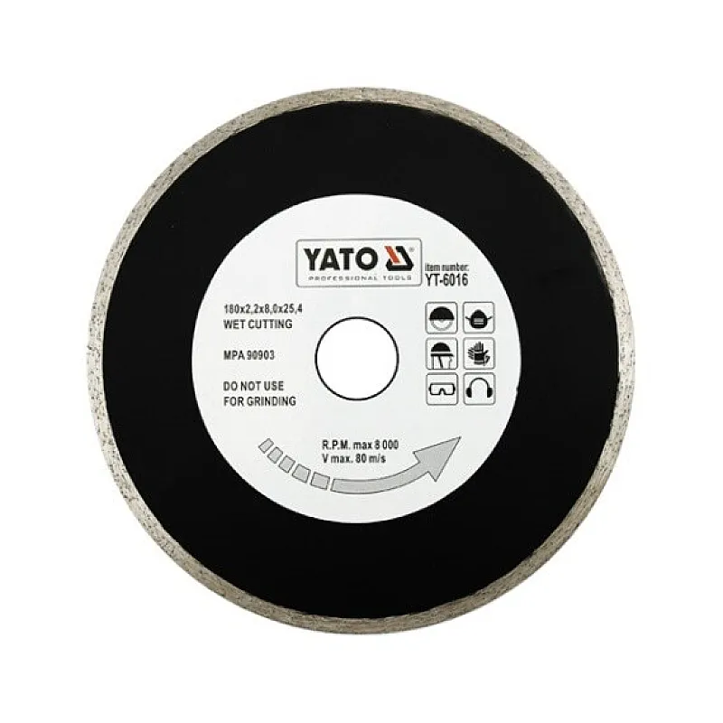Диск алмазный YATO сплошной 180x8,0x25,4 мм (YT-6016) фото