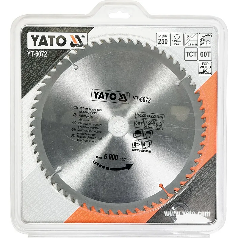 Диск пильний YATO по дереву 250х30х3.2х2.2 мм, 60 зубців (YT-6072) фото