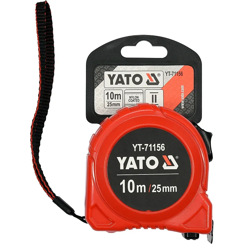 Рулетка Yato (YT-71156) 10 м x 25 мм стальной лентой, нейлоновым покрытием, двойной блокировкой фото