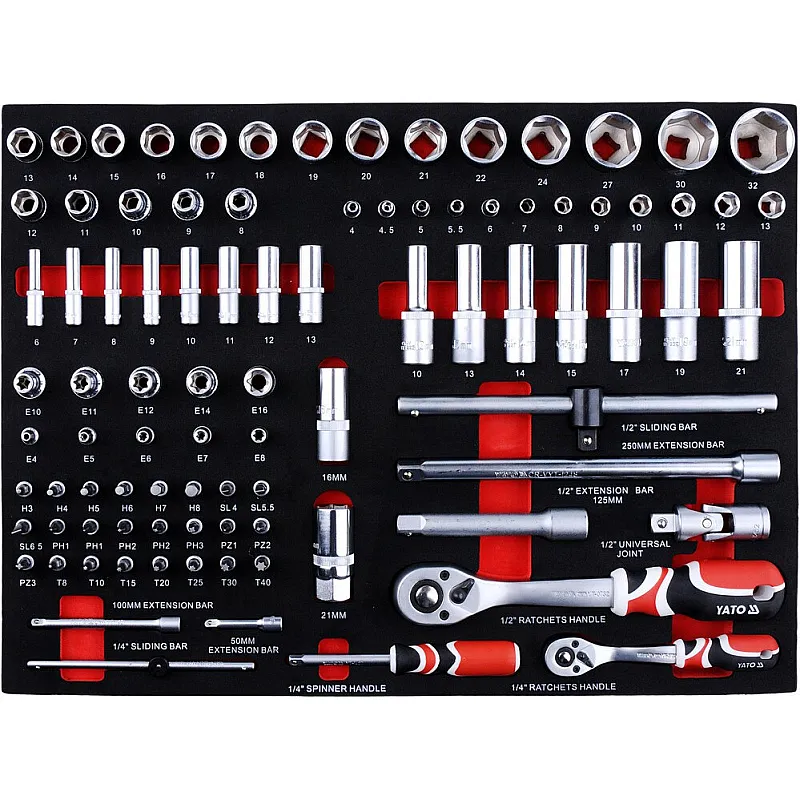 Сервісна шафа з інструментами YATO 211 елем., 5 лотків, на колесах, 7 ящиків, 98х77х46,5 см (YT-55290) фото