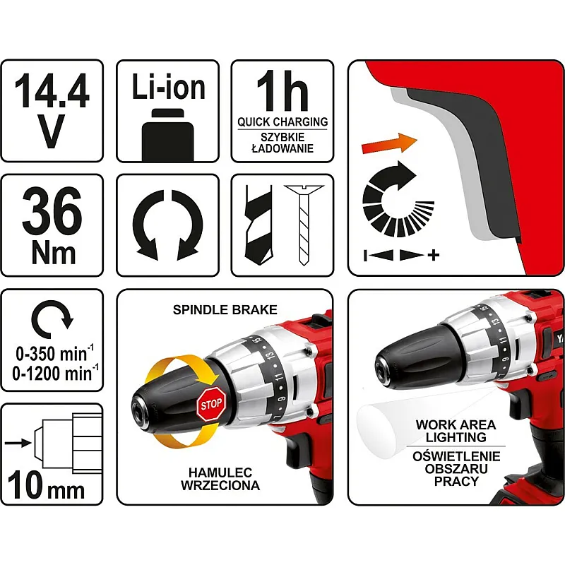 Аккумуляторный шуруповёрт Yato YT-82853 фото