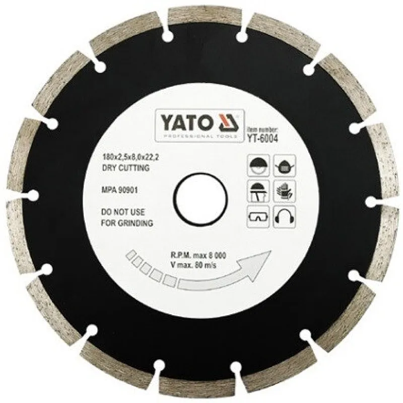 Диск алмазный YATO сегмент 180x8,0x22,2 мм (YT-6004) фото