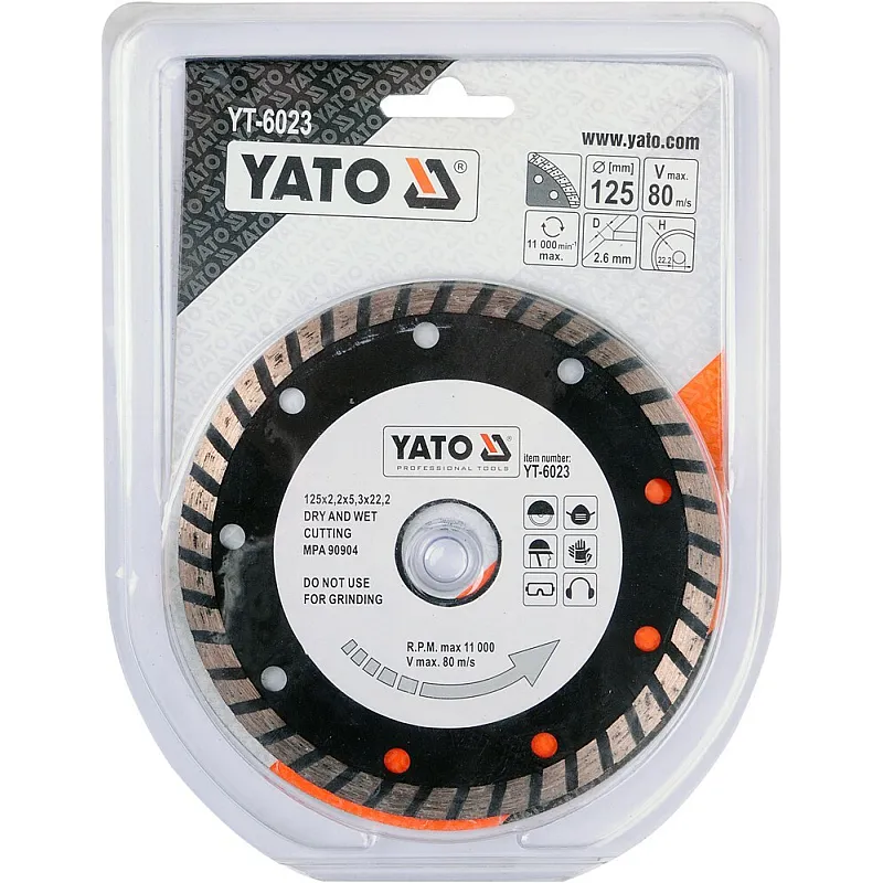 Диск алмазный YATO турбо 125x8,0x22,2 мм (YT-6023) фото
