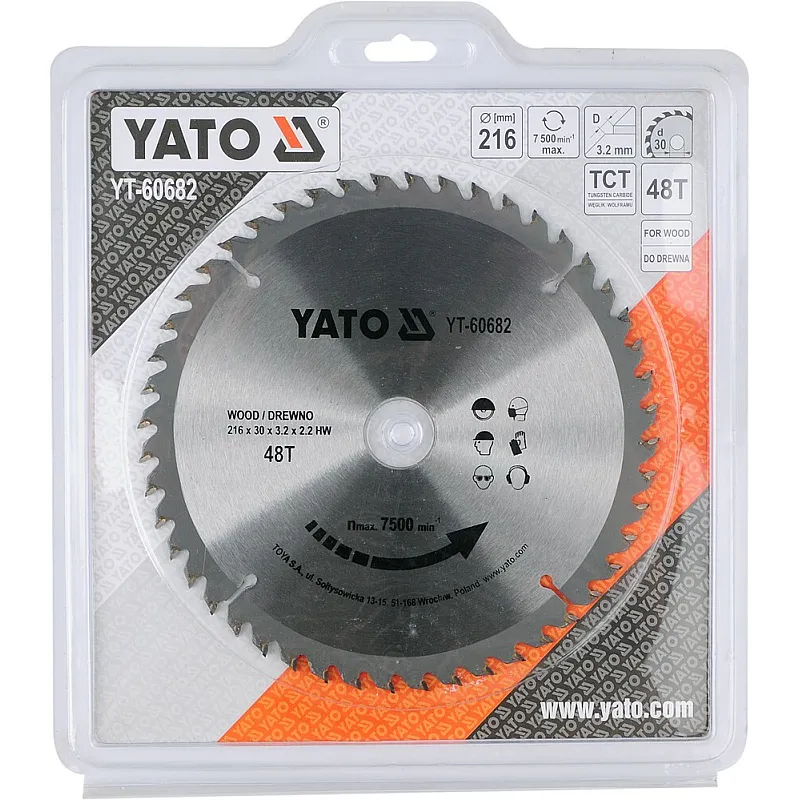 Диск пильний YATO по дереву 216х30х3.2х2.2 мм, 40 зубців (YT-60682) фото