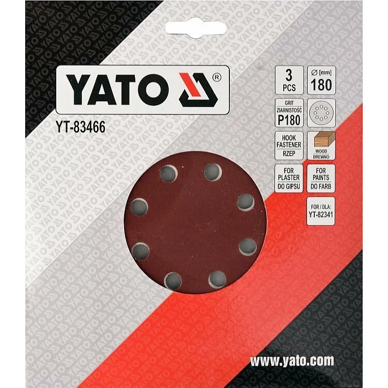 Круг шлифовальный с липучкой Yato YT-83466 для YT-82341 (диам. 180 мм, Р180) фото
