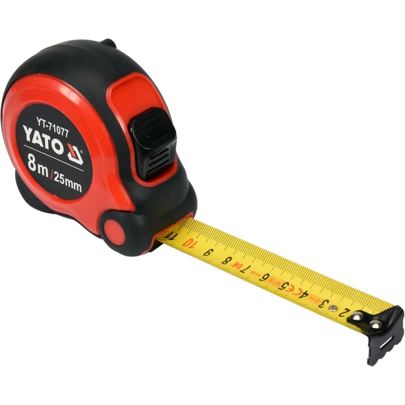 Рулетка Yato (YT-71077) 8 м x 25 мм, сталевою стрічкою, нейлоновим покриттям, подвійним блокуванням фото